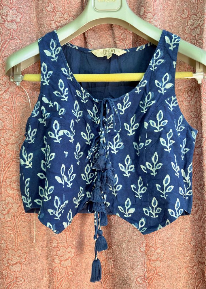 Blue Printed Crop Top with Skirt Co-ord set
