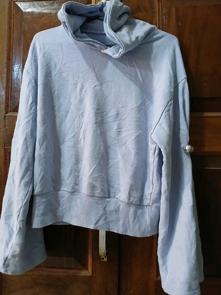 Thrifted Cropped Light Blue Hoodie
