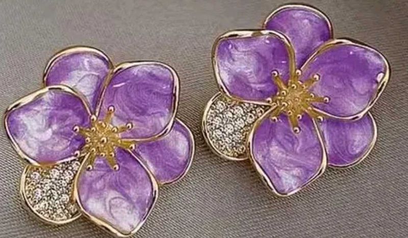 Floral Stud Earrings - Purple Petals