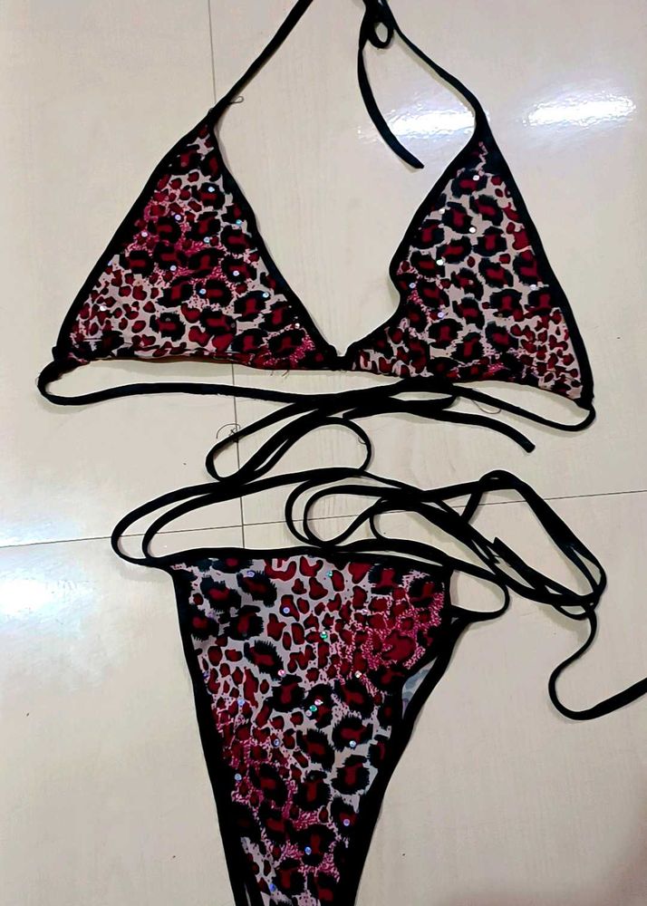 Glam Red Leopard Bikini