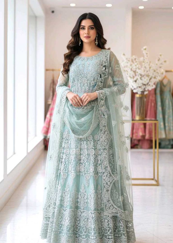 Elegant Blue Embroidery Gown