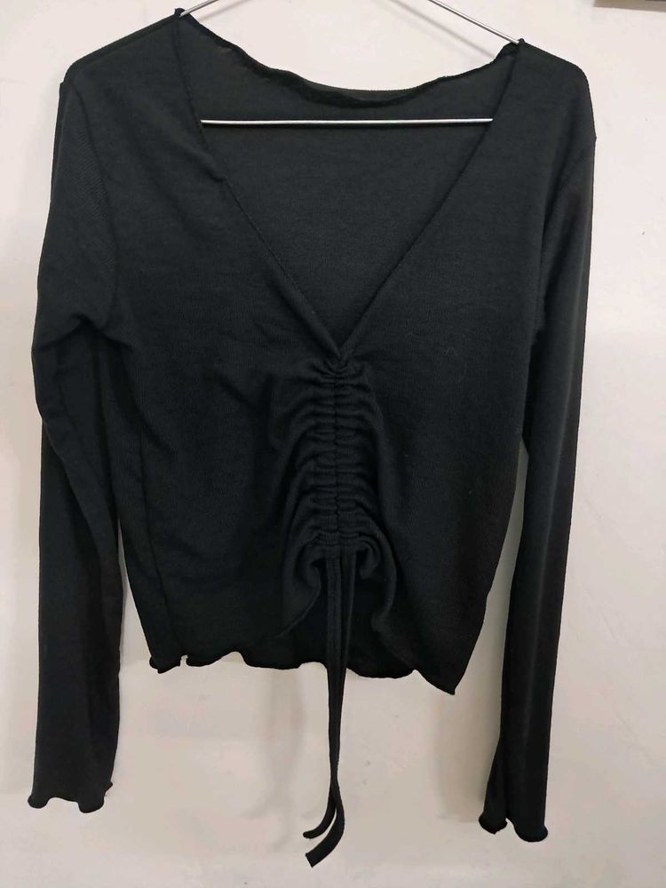 Black Cinched Long Sleeve Top