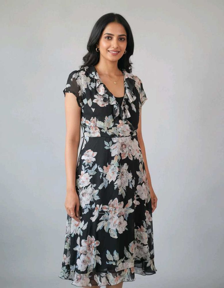 Imported Floral Chiffon Midi Dress