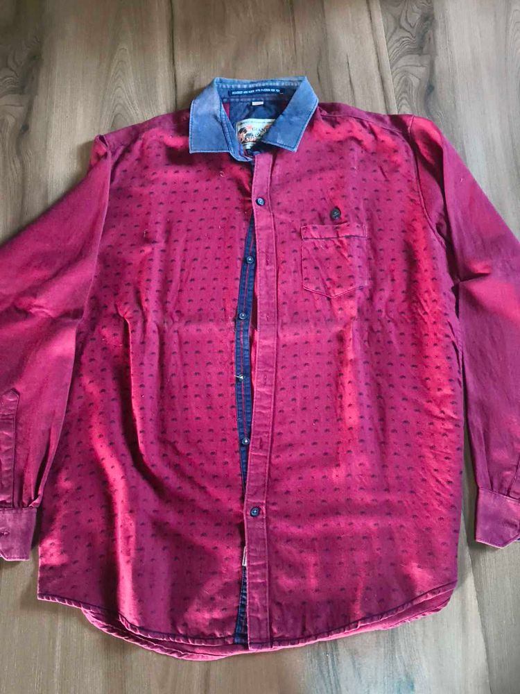 Burgundy Patterned Casual Shirt