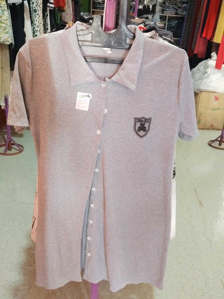 Grey Button-Up Top