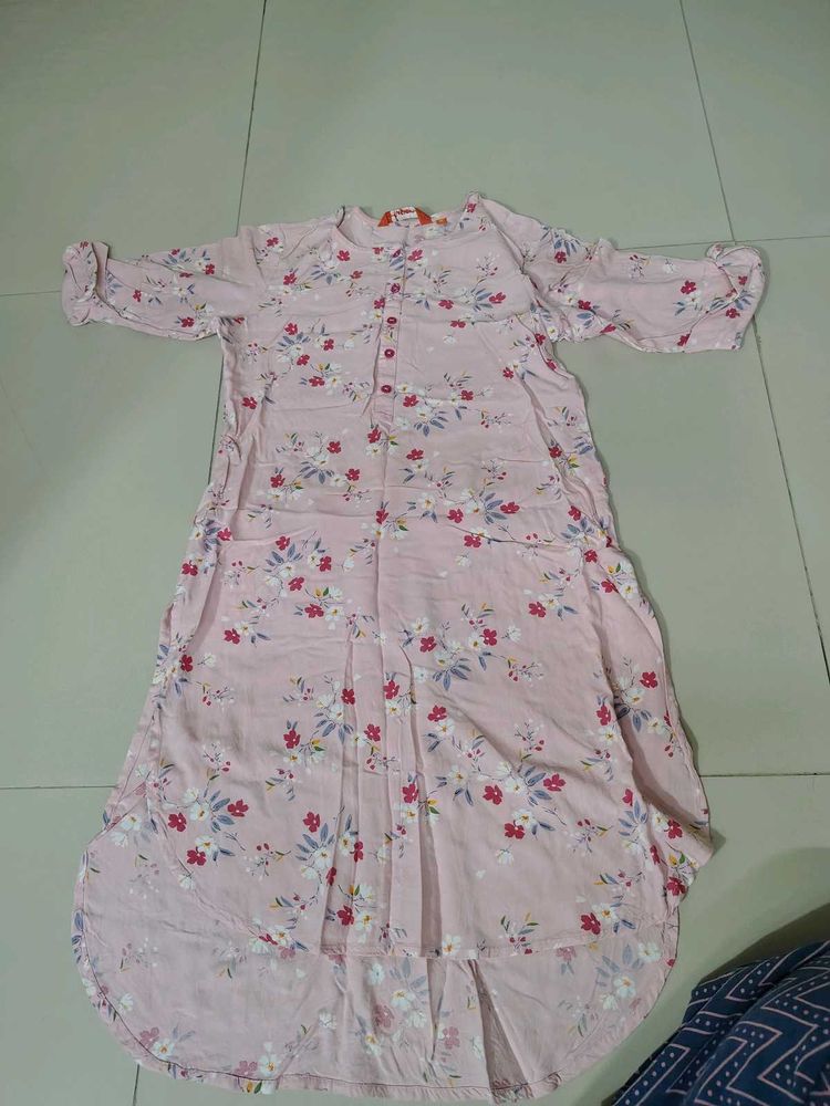 Pink Floral Kurta Office Wear