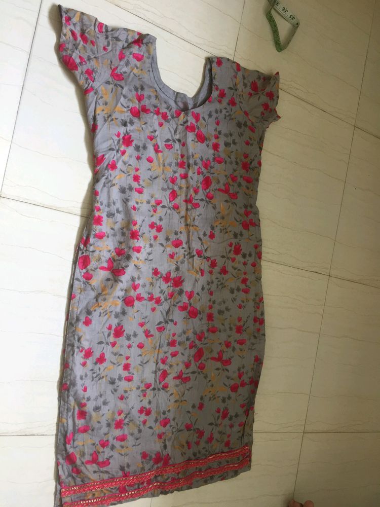 Grey cotton stitched kurti