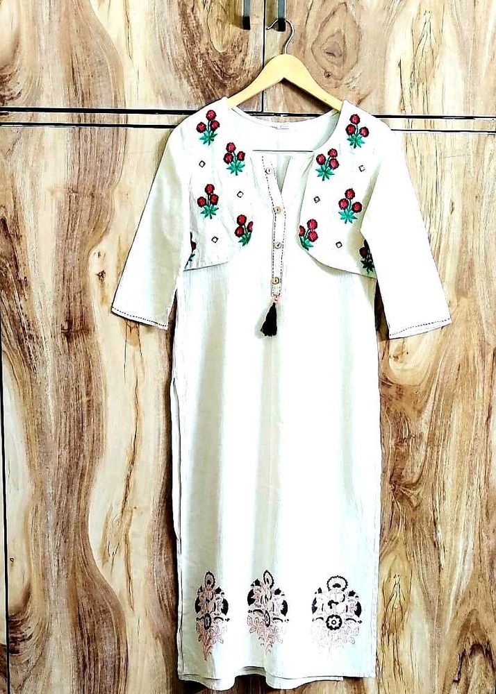 Elegant Embroidered White Kurti size-34