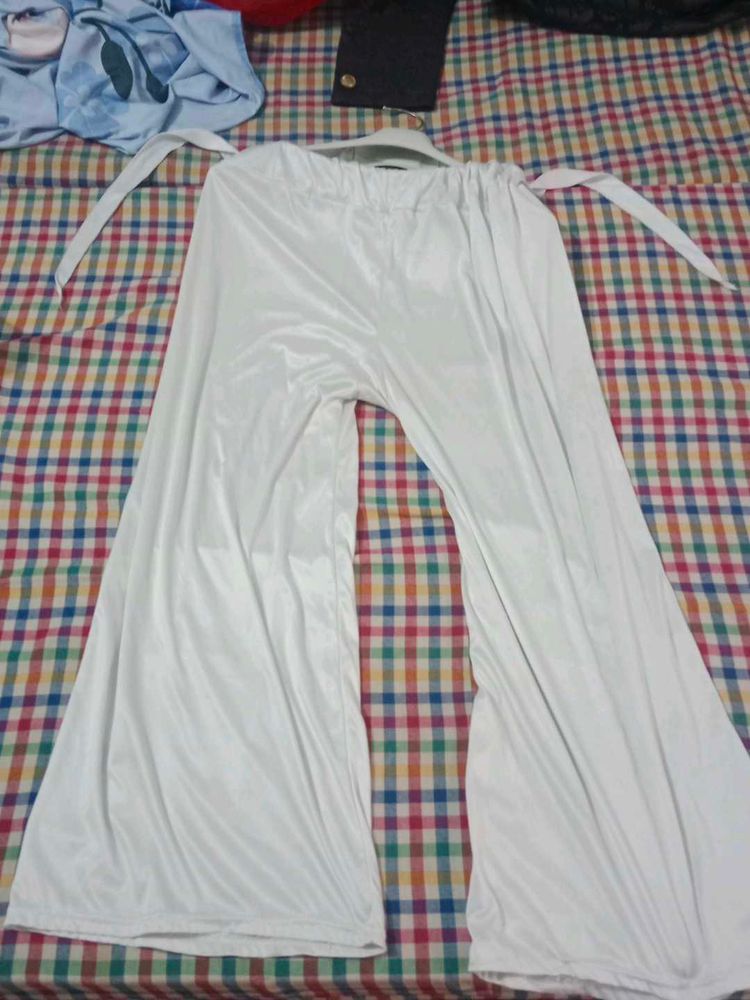 WHITE SATIN PLAZO