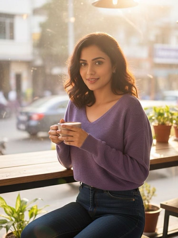 Purple V-Neck Long Sleeve Sweater