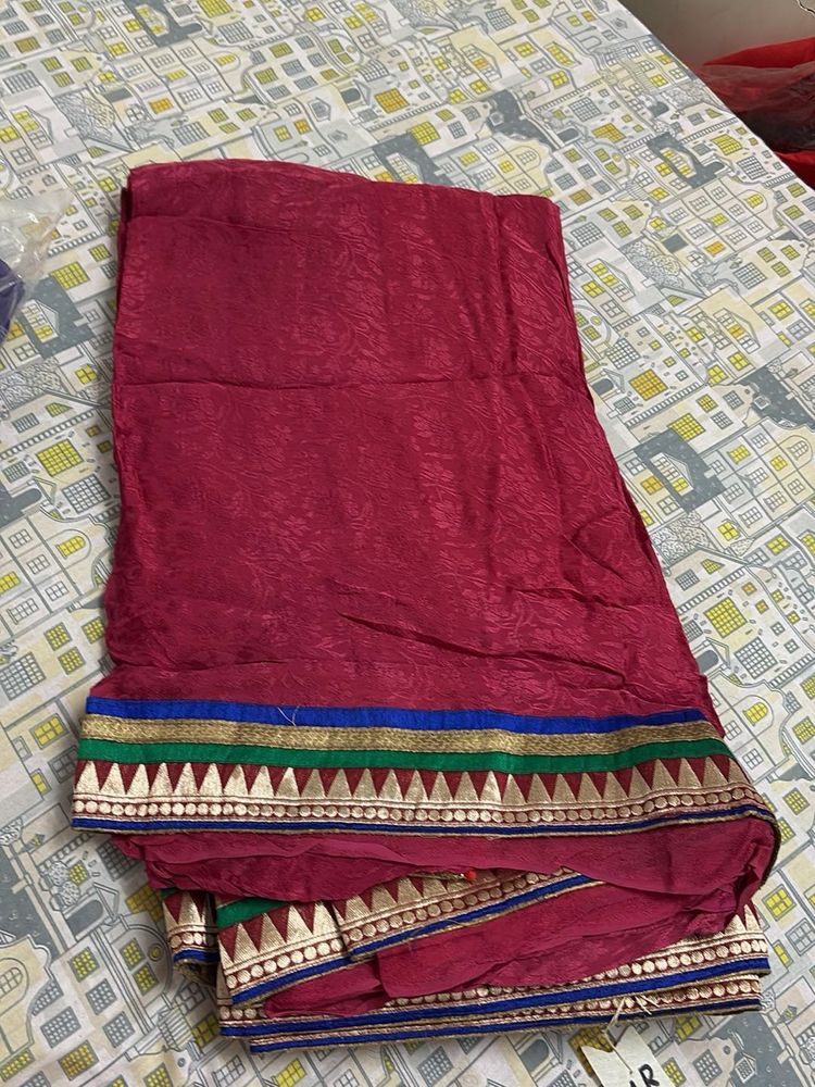 Maroon &amp; Gold Trim Saree