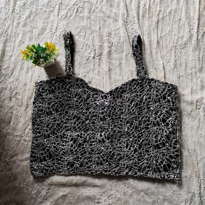 Silver Lace Sparkle Crop Top