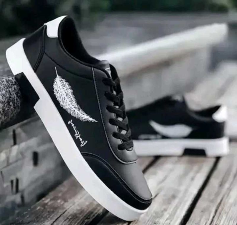 Black &amp; White Feather Sneakers