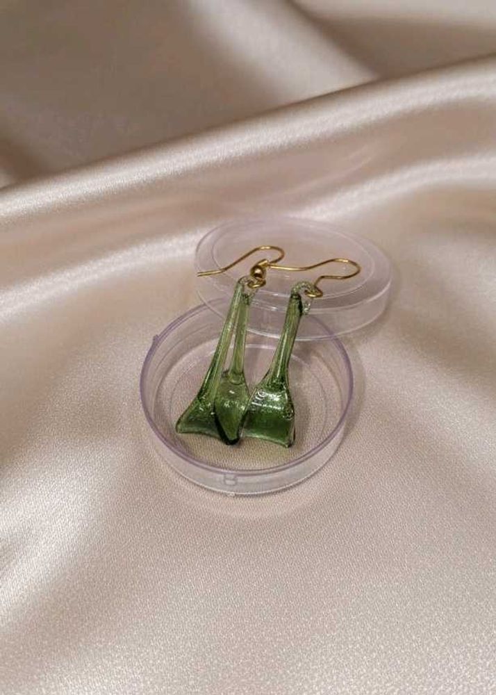 Green Glass Dangle Earrings