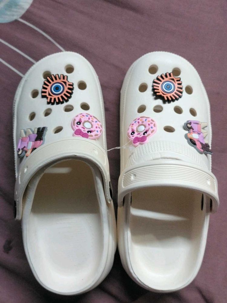 Customized White Crocs with Charms