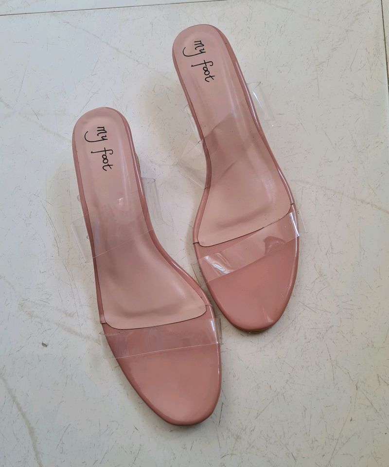 Transparent Strap Block Kitten Heels