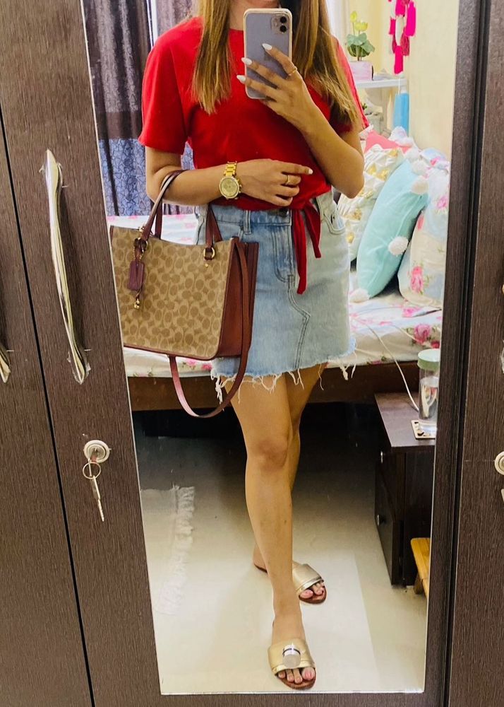 Mango Red Tie-Front Crop Top