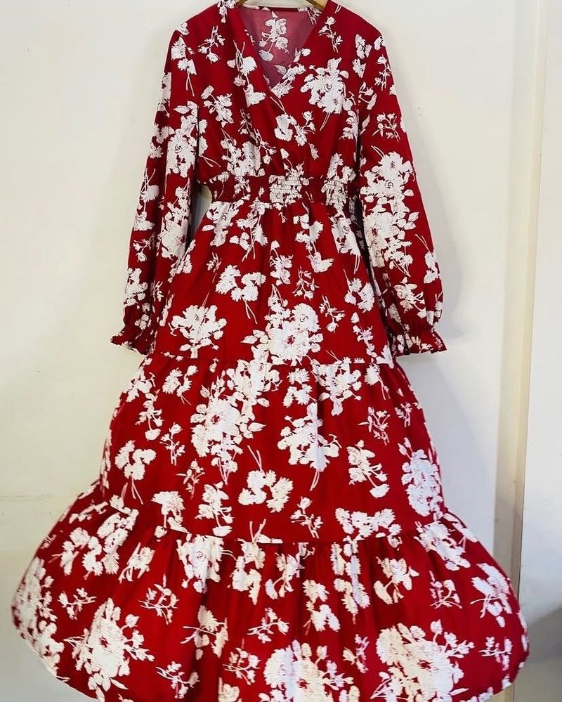 Maroon Mulvari Floral Printed Dress