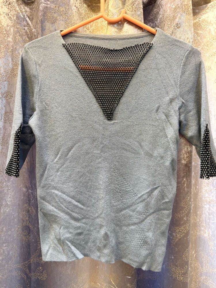 Elegant Blue Knit Top