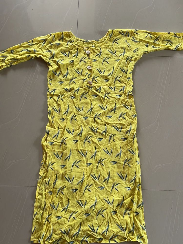 Yellow Printed Kurta