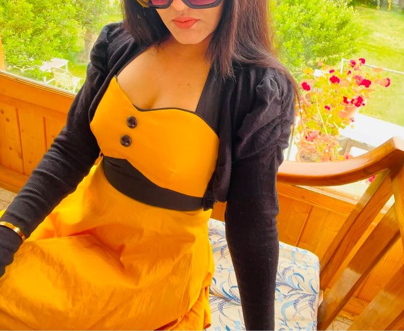 Yellow Corset Waist Sweet Heart Neck Dress