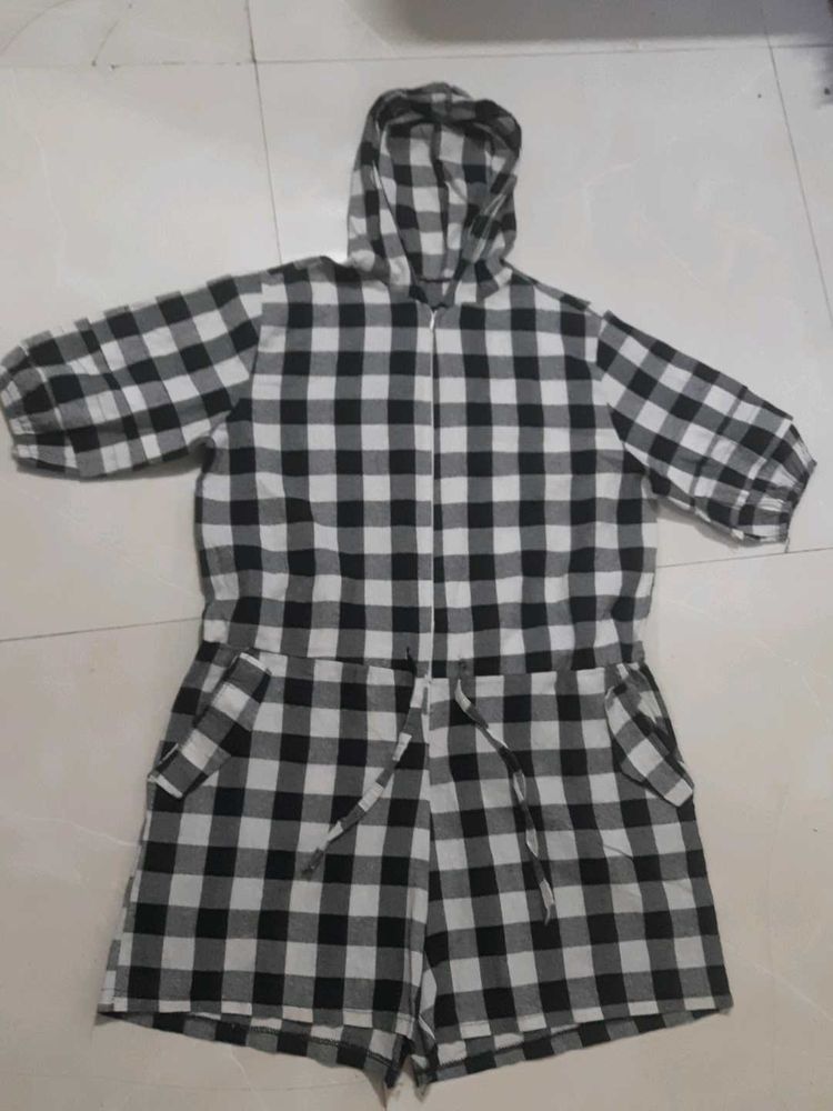Checked Hooded Playsuit
