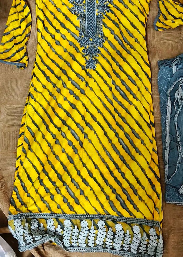 Yellow Striped Kurta Set