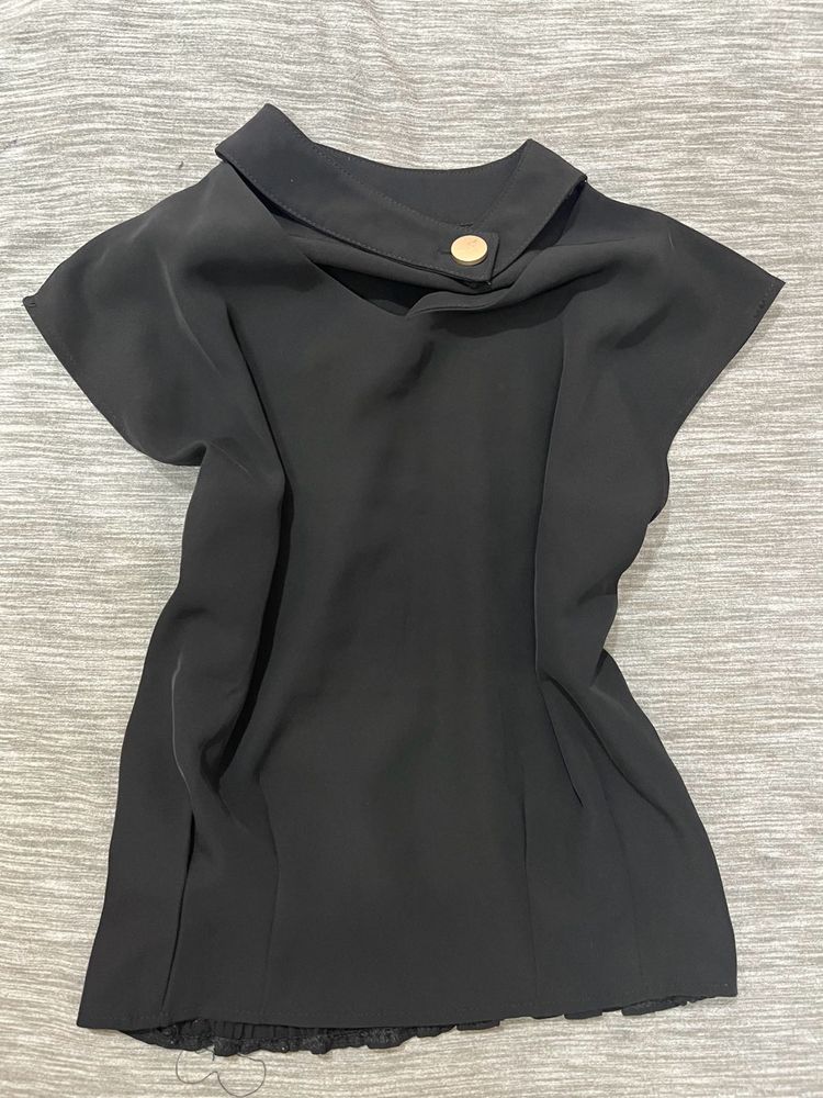 Black Formal Top With Button Detail