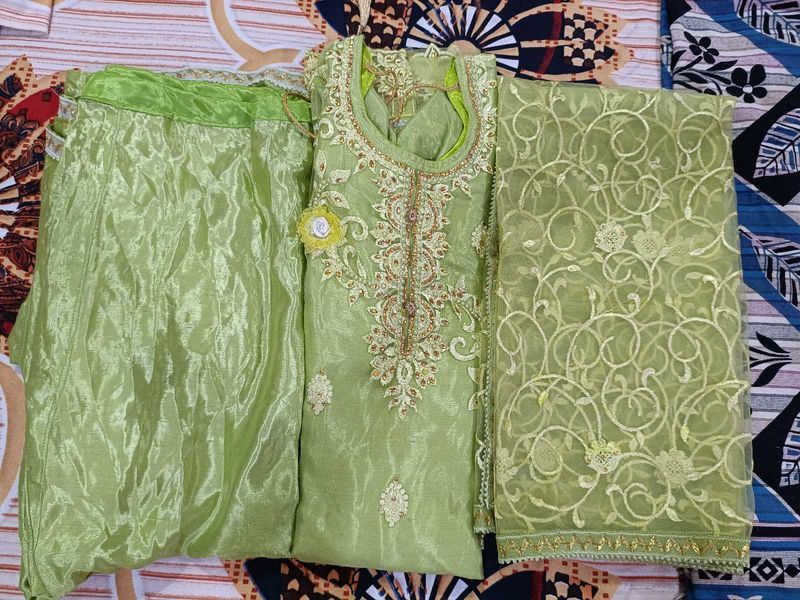 Elegant Lime Green Kurta Garara Set