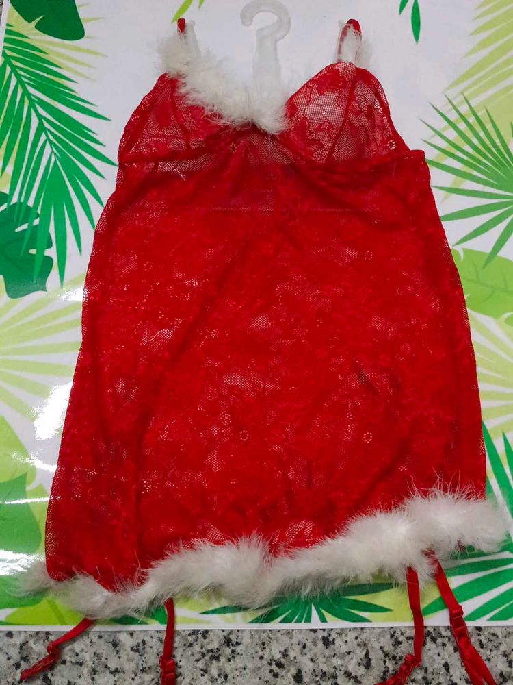 (400)Festive Red Lace Santa Babydoll Lingerie