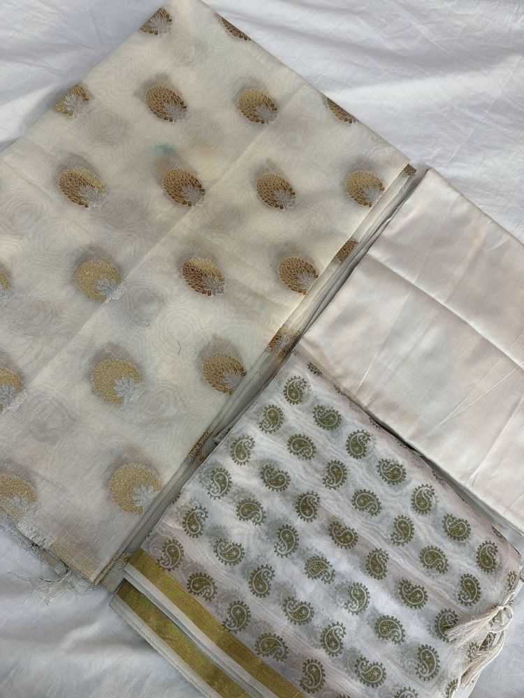 Paisley White Banarasi Suit