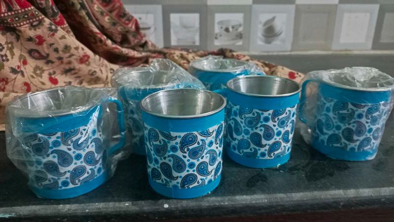 Set of 6 Printed Steel Cups