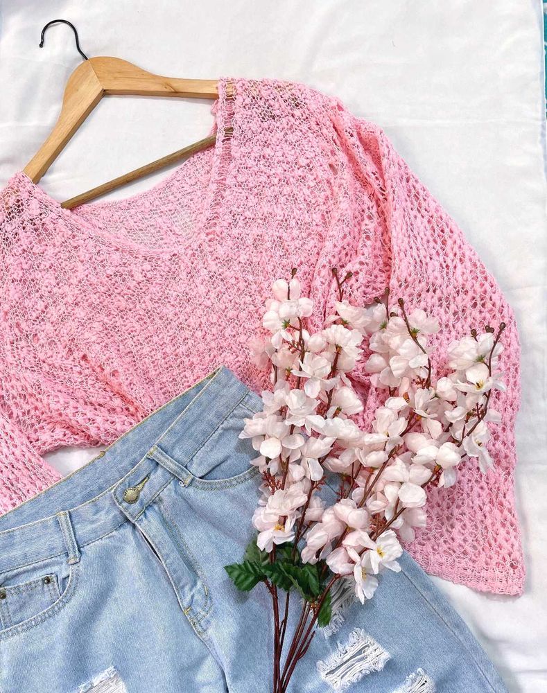 Pinterest Oversized Crochet Pink Pullover B