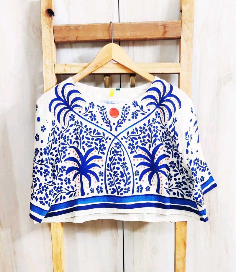 Blue Printed Cotton Top Size-42-44