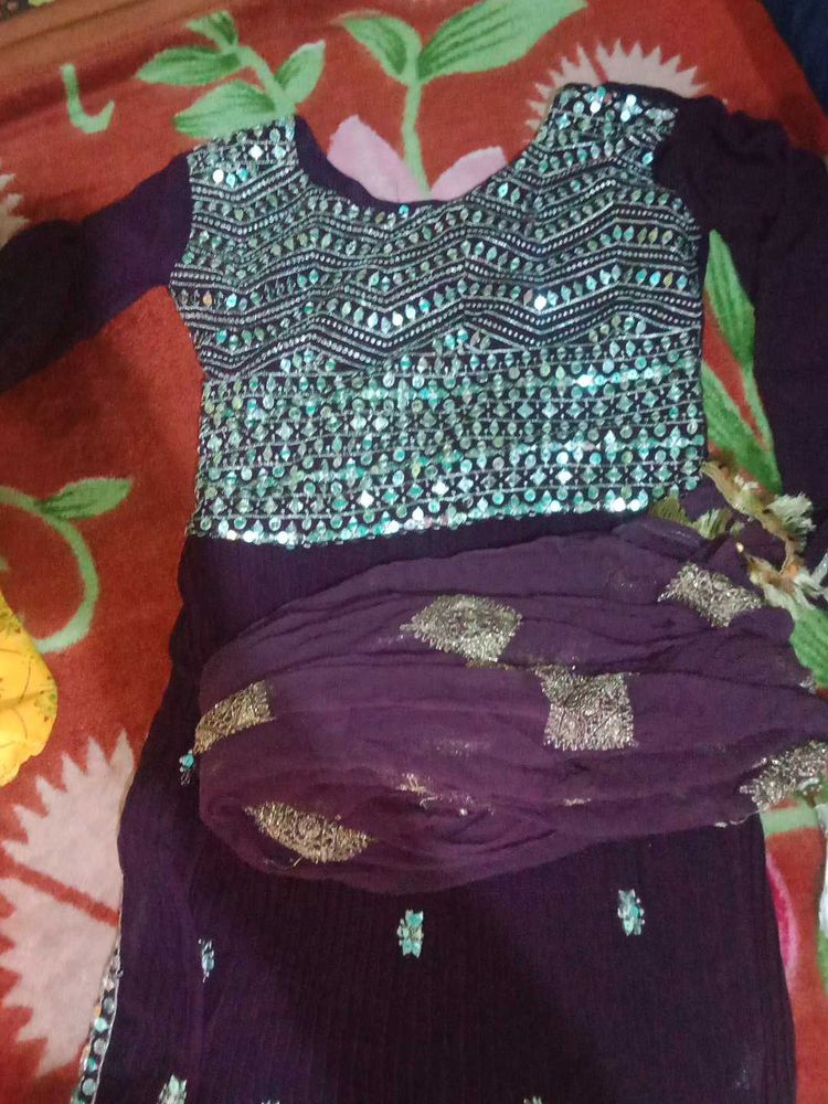 Purple Embellished Kurta Set