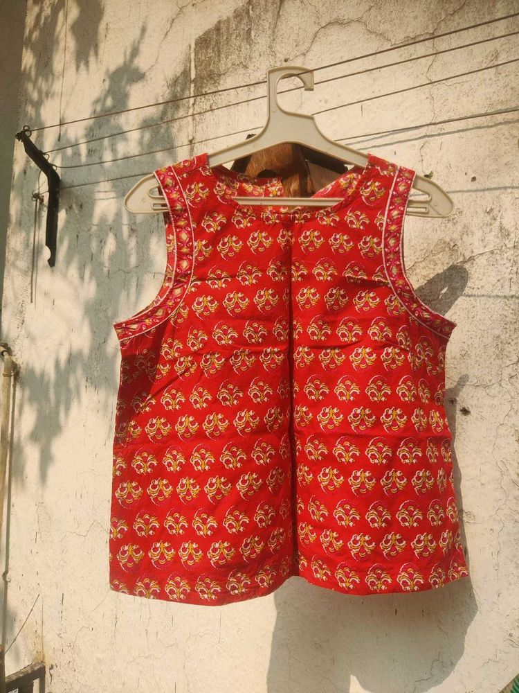 Red Floral Sleeveless Top