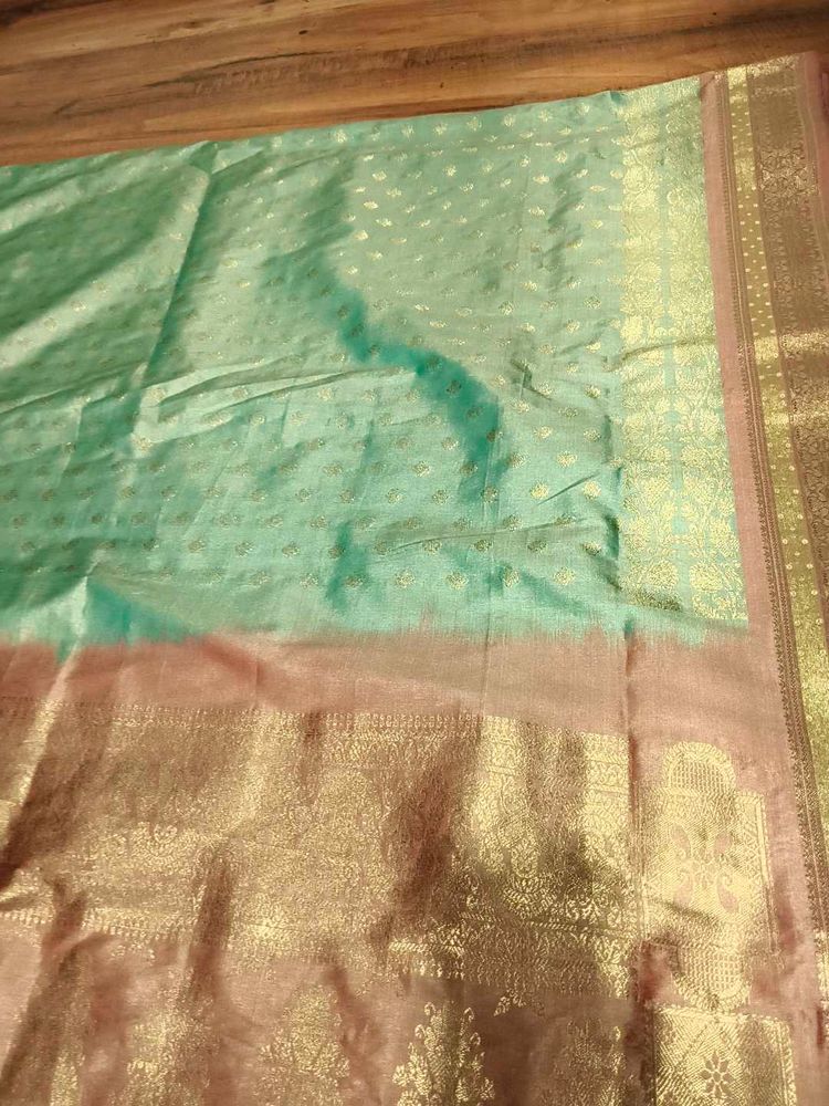 Pure banaras green n pink silk Saree(preloved)