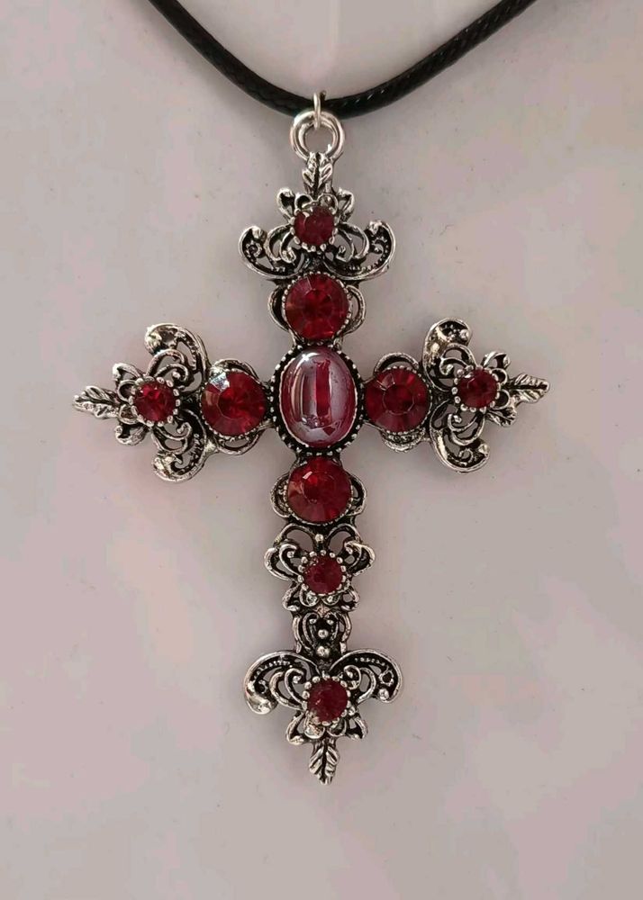 •°`~GOTHIC RED STONE cross Necklace °•`~