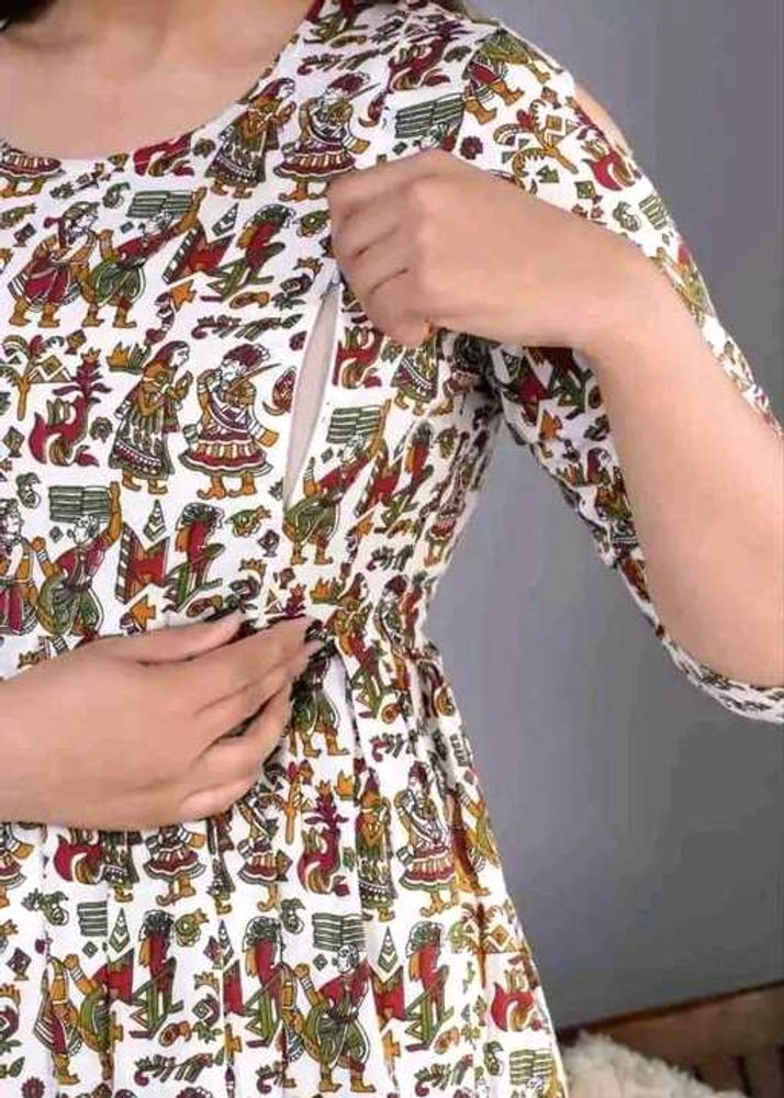 Feeding Kurti Nursing Dress with Kalmkari Print