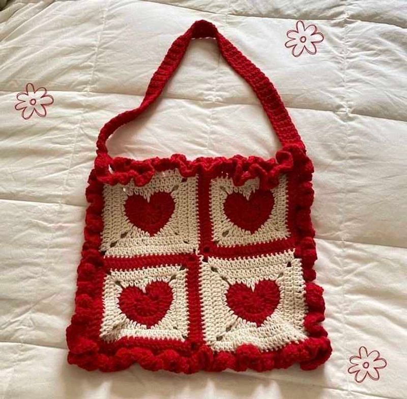 Crochet Heart Tote Bag