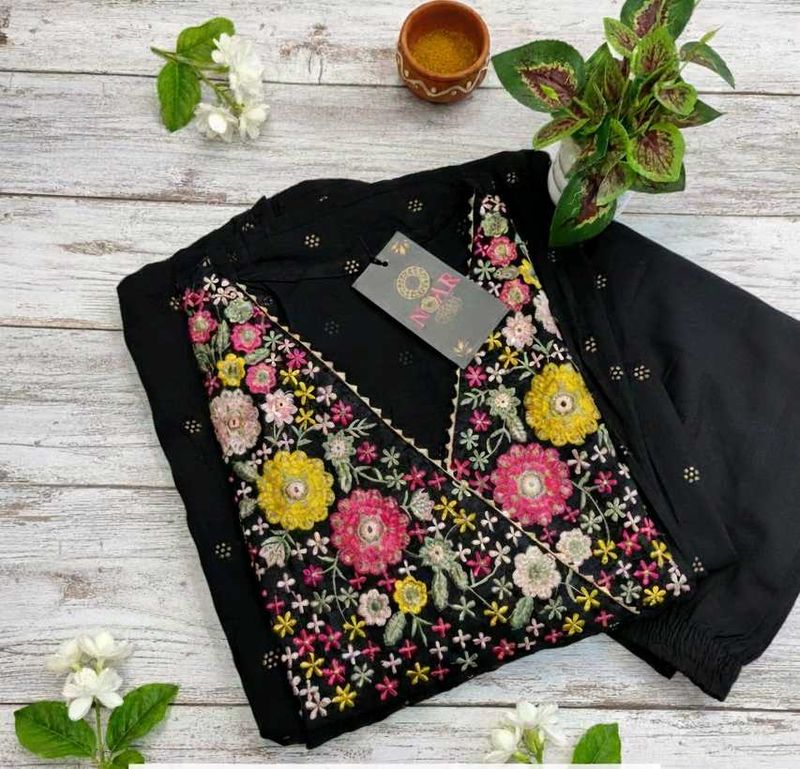 Embroidered Black Kurta with pants
