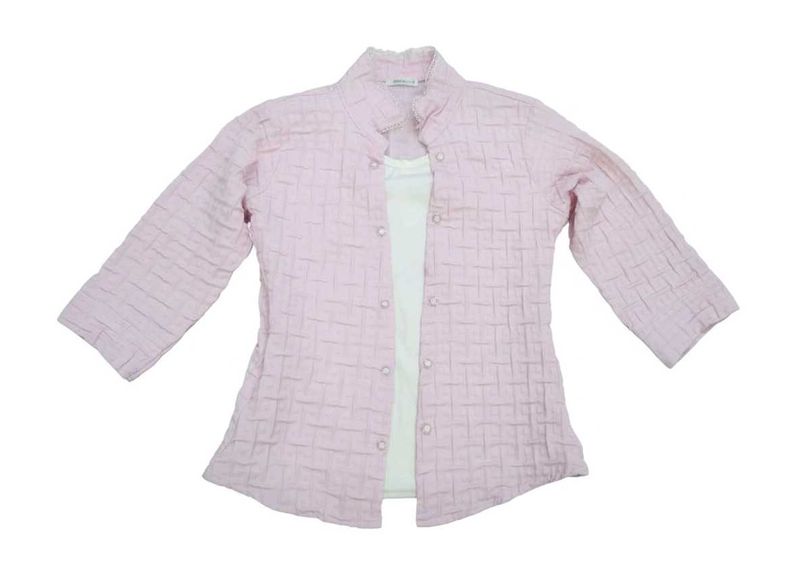 Pink Textured Open Front Jacket