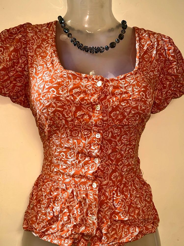 Vintage Florals Orange Top❤️