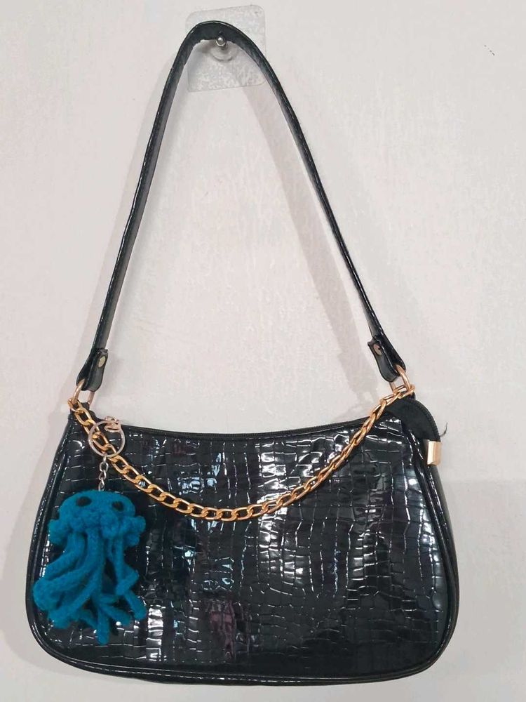Black Shoulder Bag With Free Octopus  Keychain