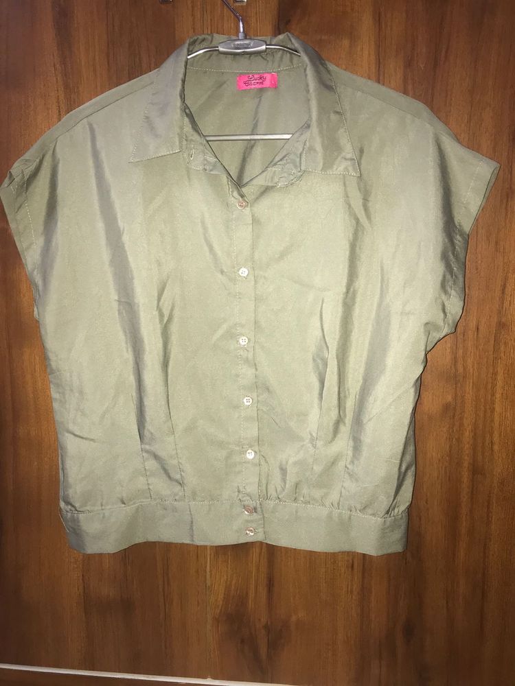 Olive Green Short Sleeve Blouse