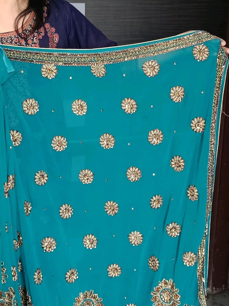 Georgette saree shipy moti havy work
