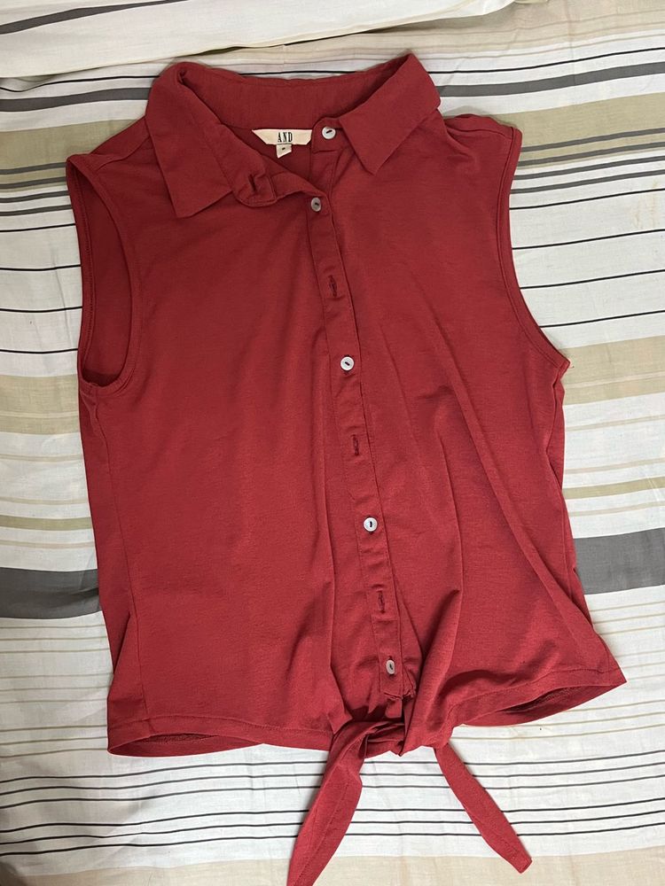 AND Red Sleeveless Tie-Front Top