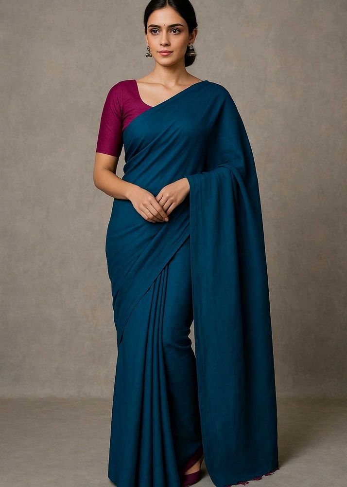 Cotton Blend Navy Blue Saree
