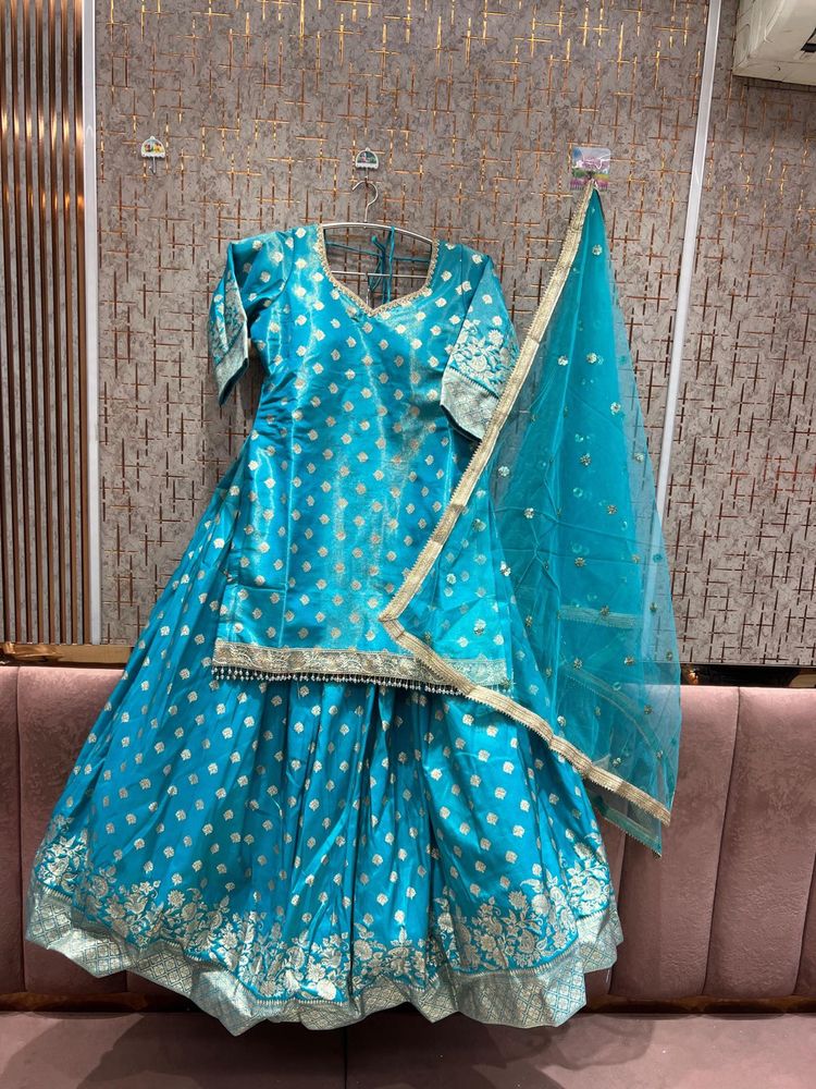 Cyan blue Ethnic Lehenga Choli with Dupatta