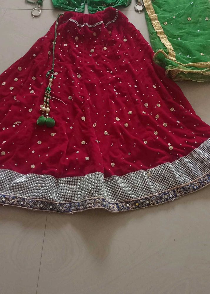 Red Velvet Lehenga Choli Set